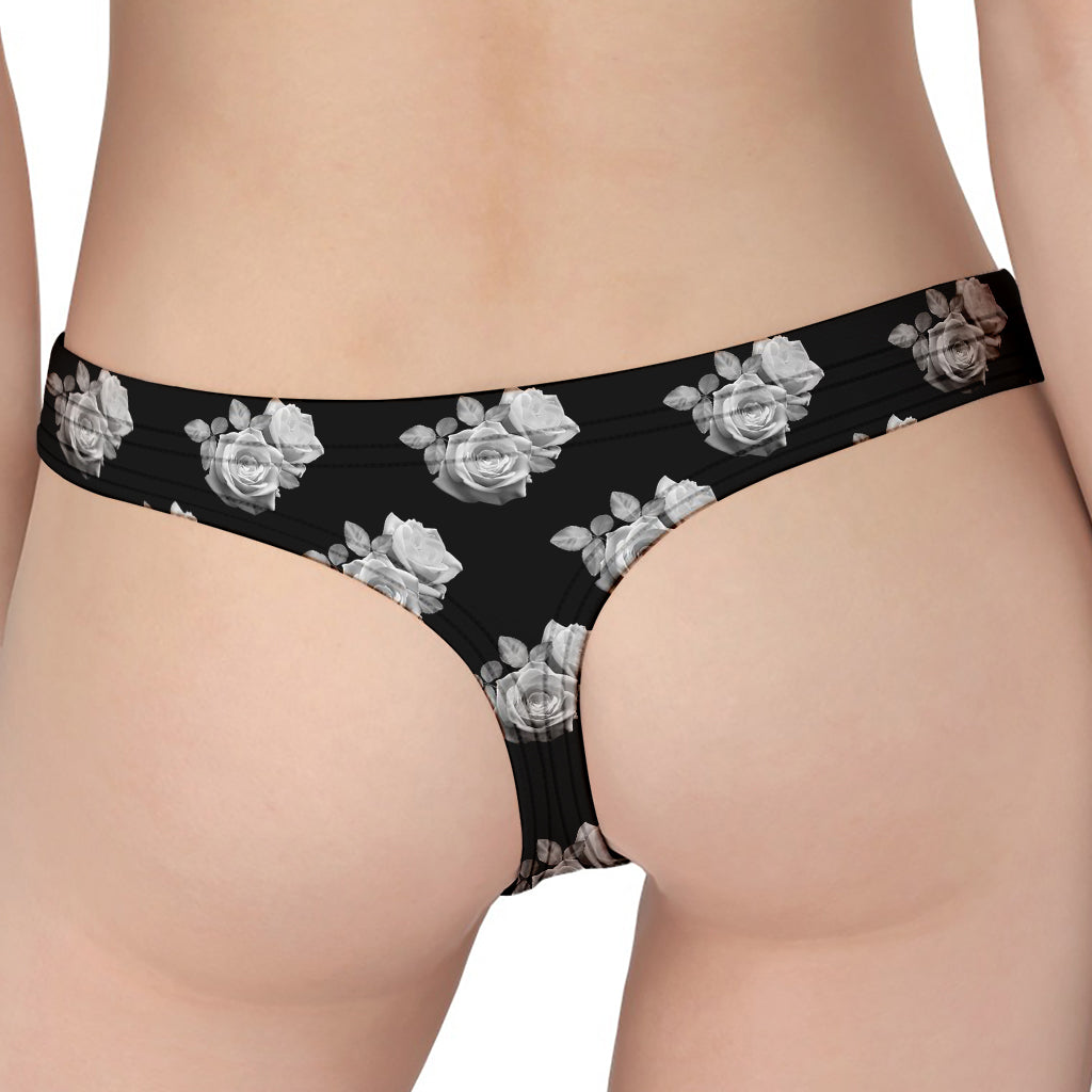 Monochrome Rose Pattern Print Women's Thong