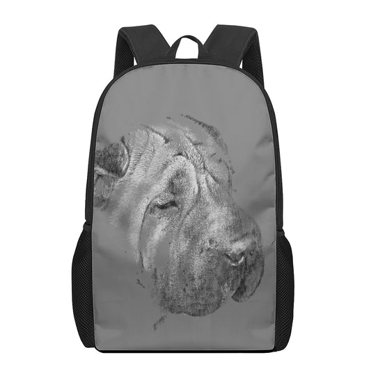 Monochrome Shar Pei Print 17 Inch Backpack