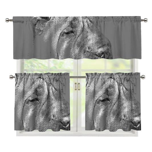 Monochrome Shar Pei Print 3 Piece Kitchen Curtains
