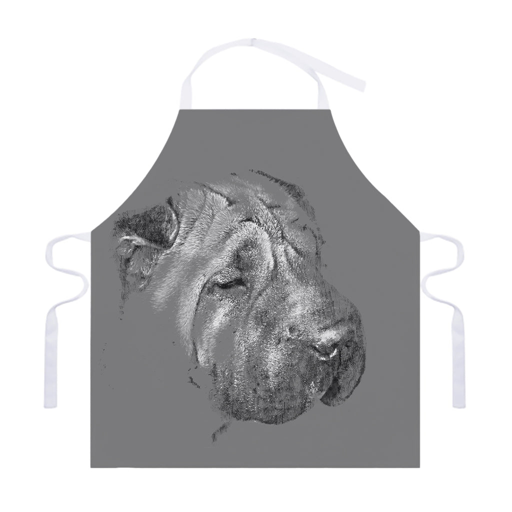 Monochrome Shar Pei Print Adjustable Apron