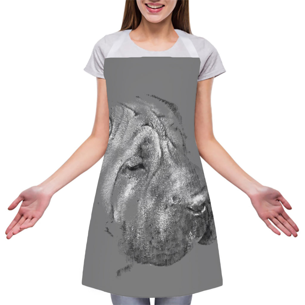 Monochrome Shar Pei Print Adjustable Apron