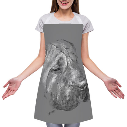 Monochrome Shar Pei Print Adjustable Apron