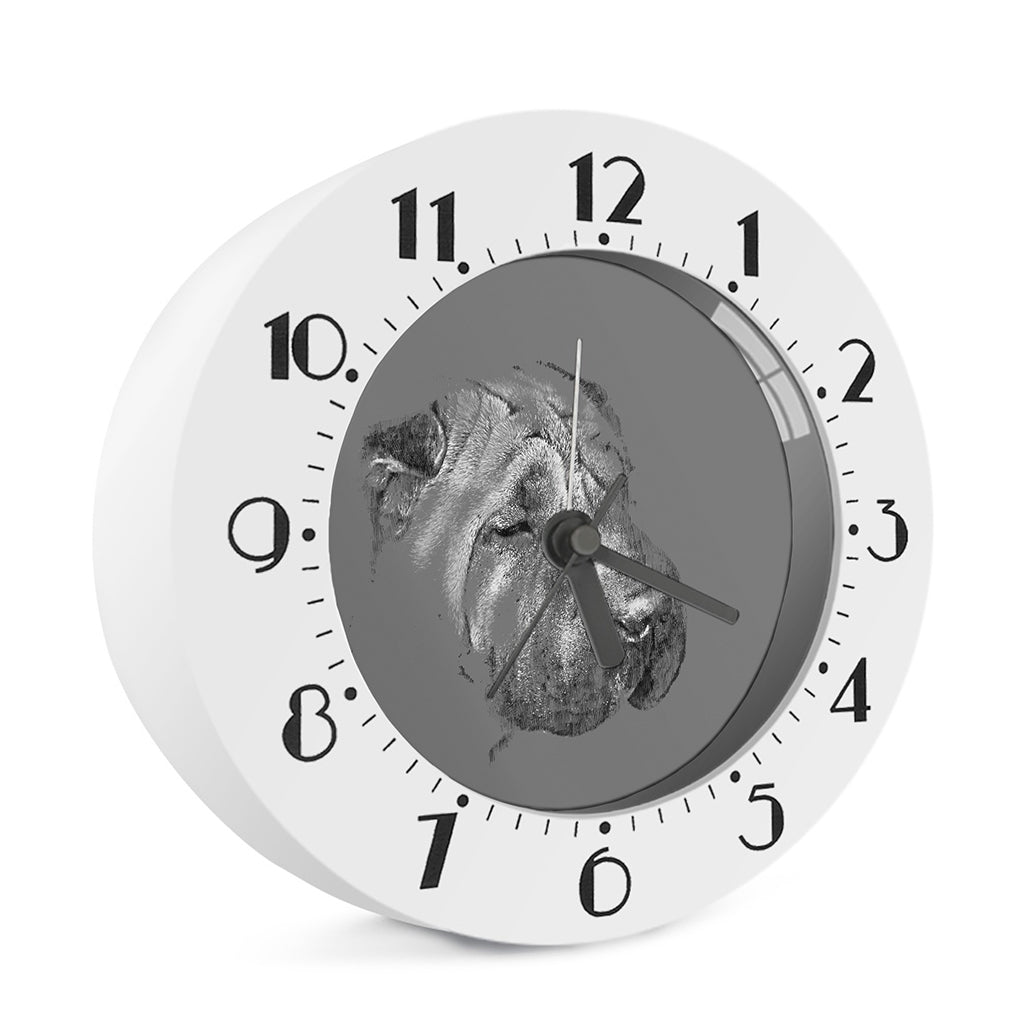 Monochrome Shar Pei Print Alarm Clock