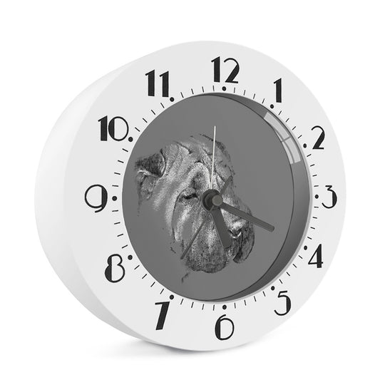 Monochrome Shar Pei Print Alarm Clock