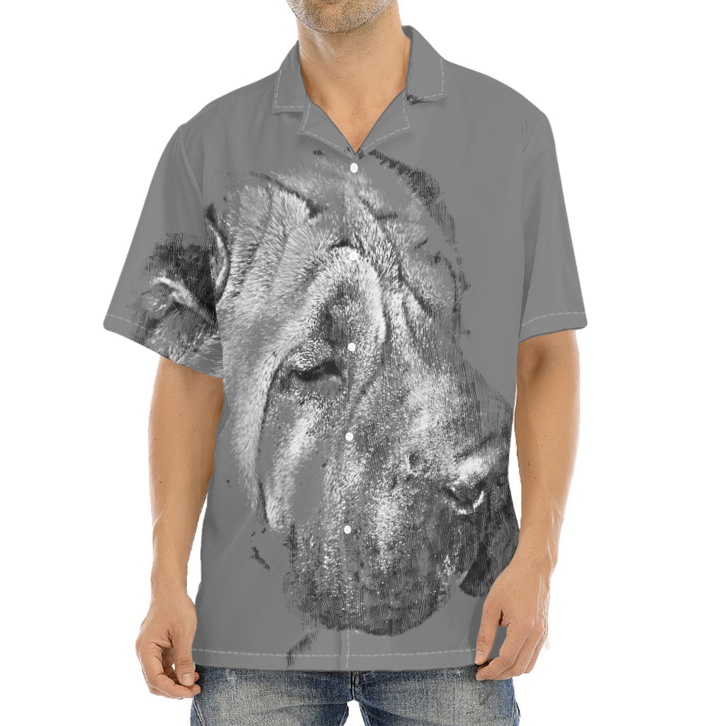 Monochrome Shar Pei Print Aloha Shirt