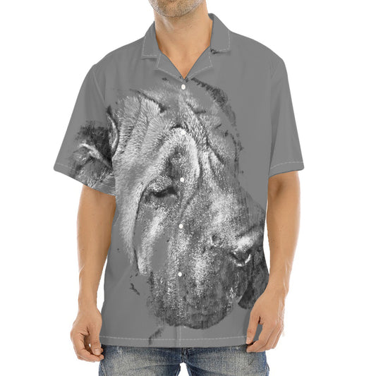 Monochrome Shar Pei Print Aloha Shirt