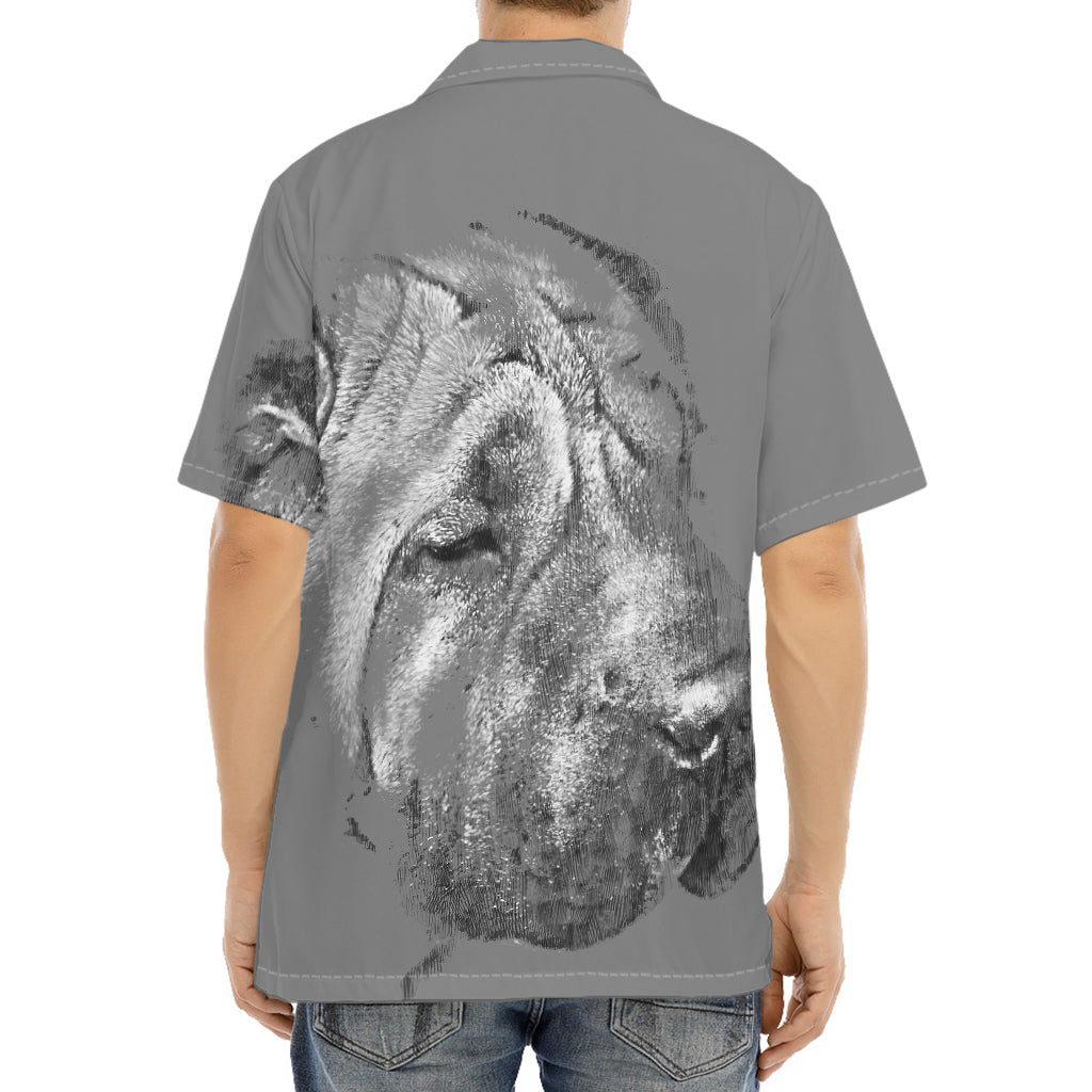 Monochrome Shar Pei Print Aloha Shirt