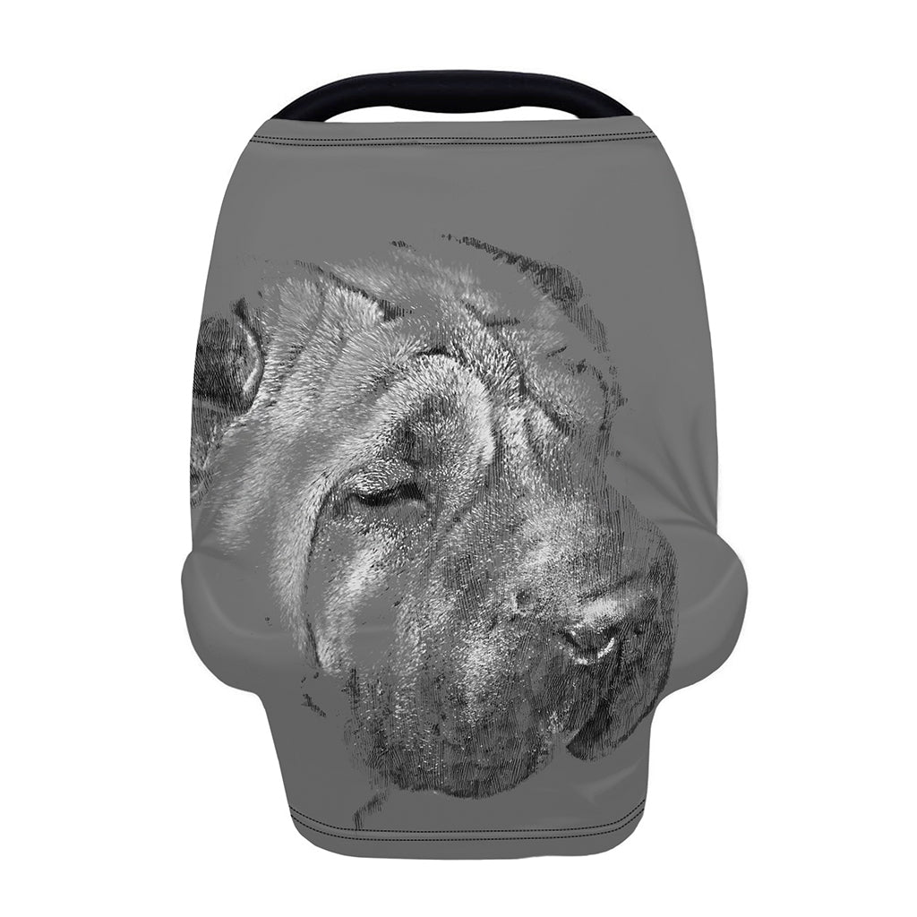 Monochrome Shar Pei Print Baby Seat Cover