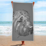 Monochrome Shar Pei Print Beach Towel