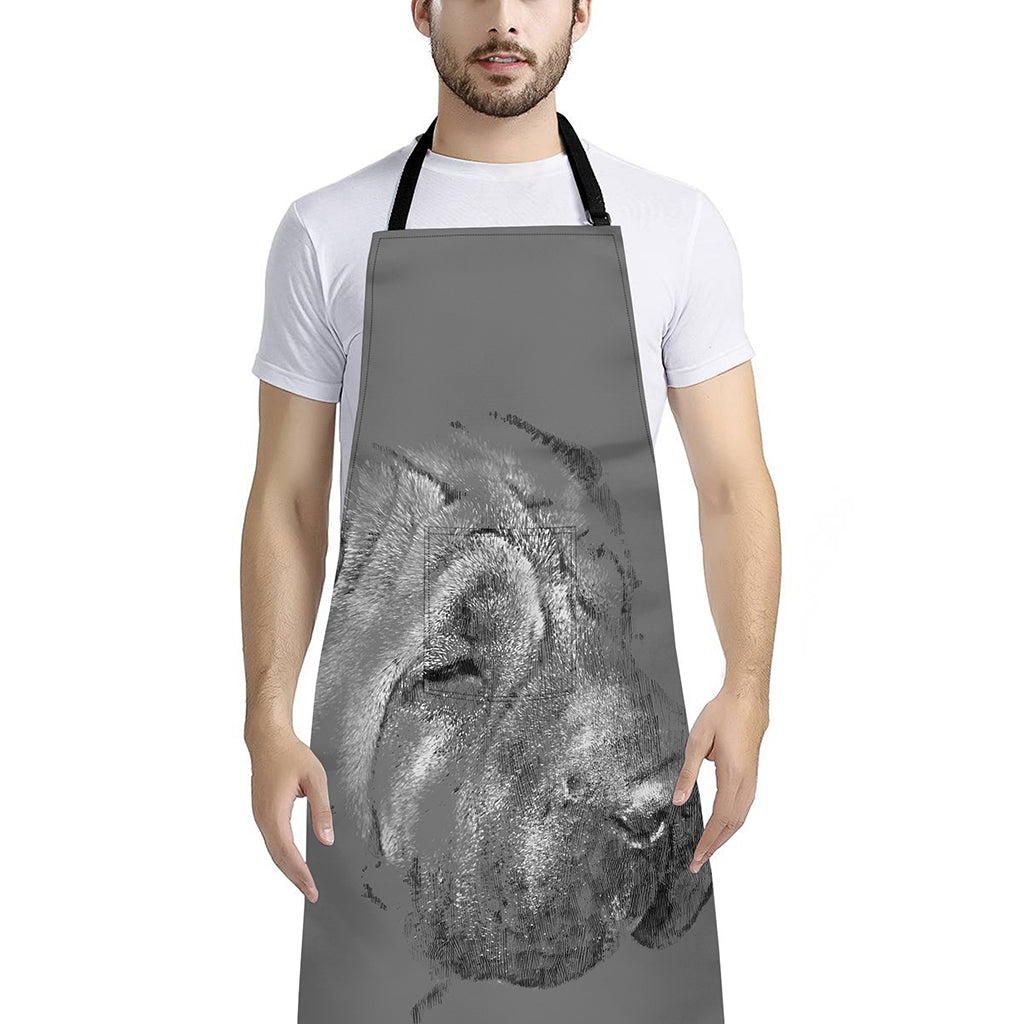 Monochrome Shar Pei Print Bib Apron With Pocket