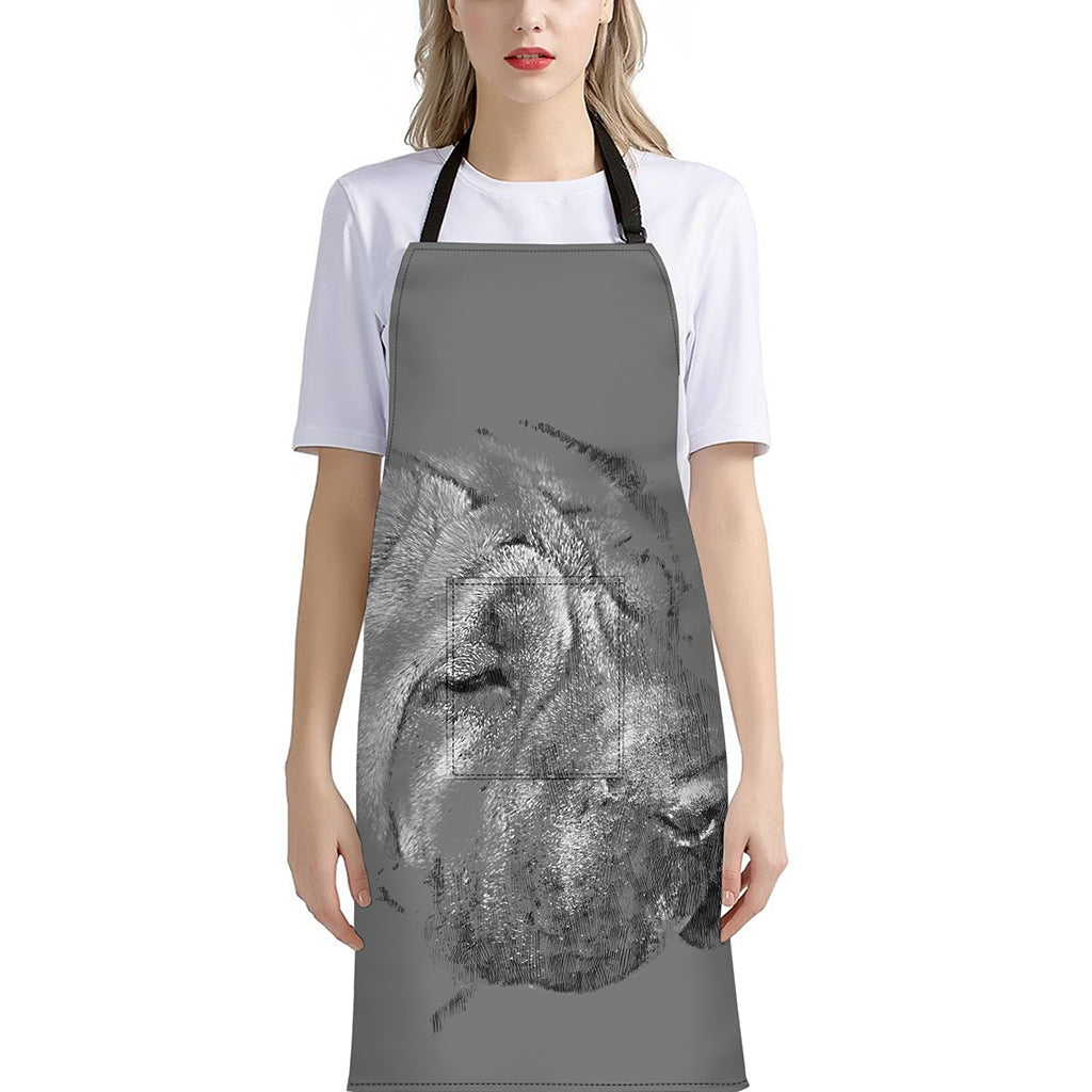Monochrome Shar Pei Print Bib Apron With Pocket