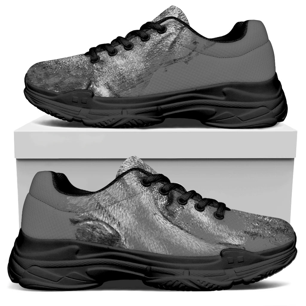 Monochrome Shar Pei Print Black Chunky Shoes