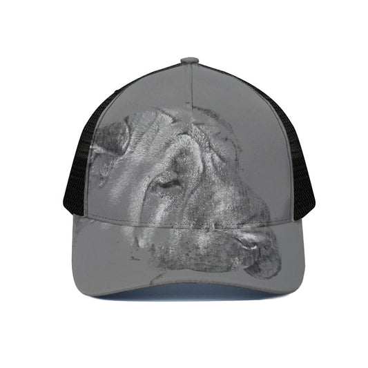 Monochrome Shar Pei Print Black Mesh Trucker Cap