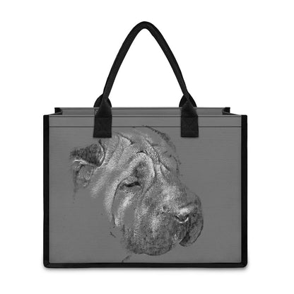 Monochrome Shar Pei Print Canvas Tote Bag