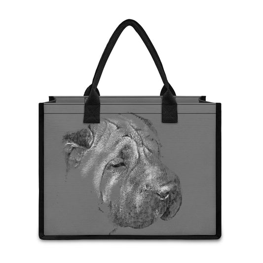 Monochrome Shar Pei Print Canvas Tote Bag