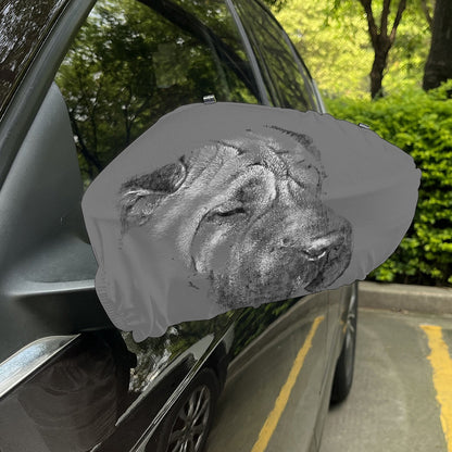 Monochrome Shar Pei Print Car Side Mirror Covers