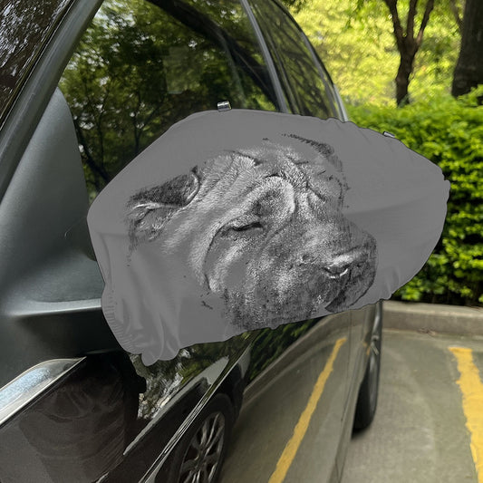 Monochrome Shar Pei Print Car Side Mirror Covers