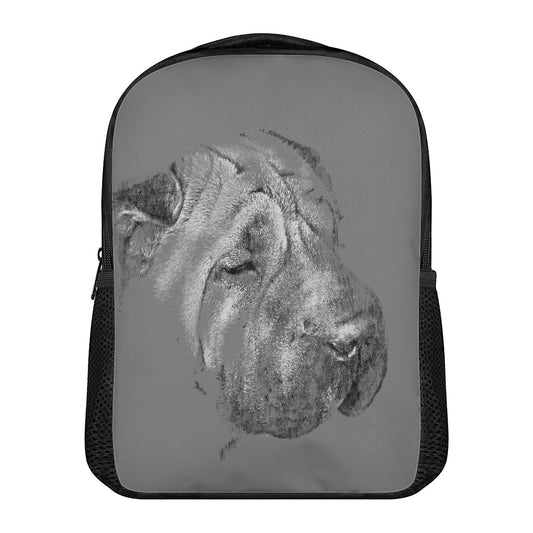 Monochrome Shar Pei Print Casual Backpack