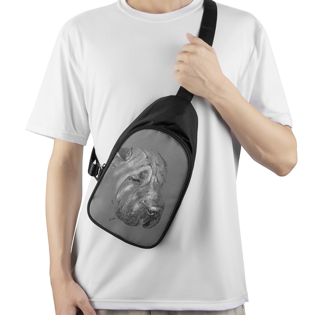 Monochrome Shar Pei Print Chest Bag