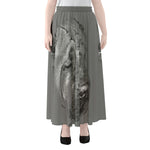 Monochrome Shar Pei Print Chiffon Maxi Skirt