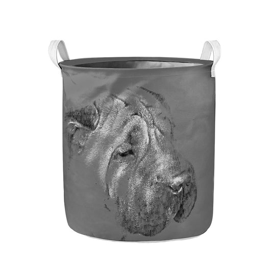 Monochrome Shar Pei Print Collapsible Laundry Basket
