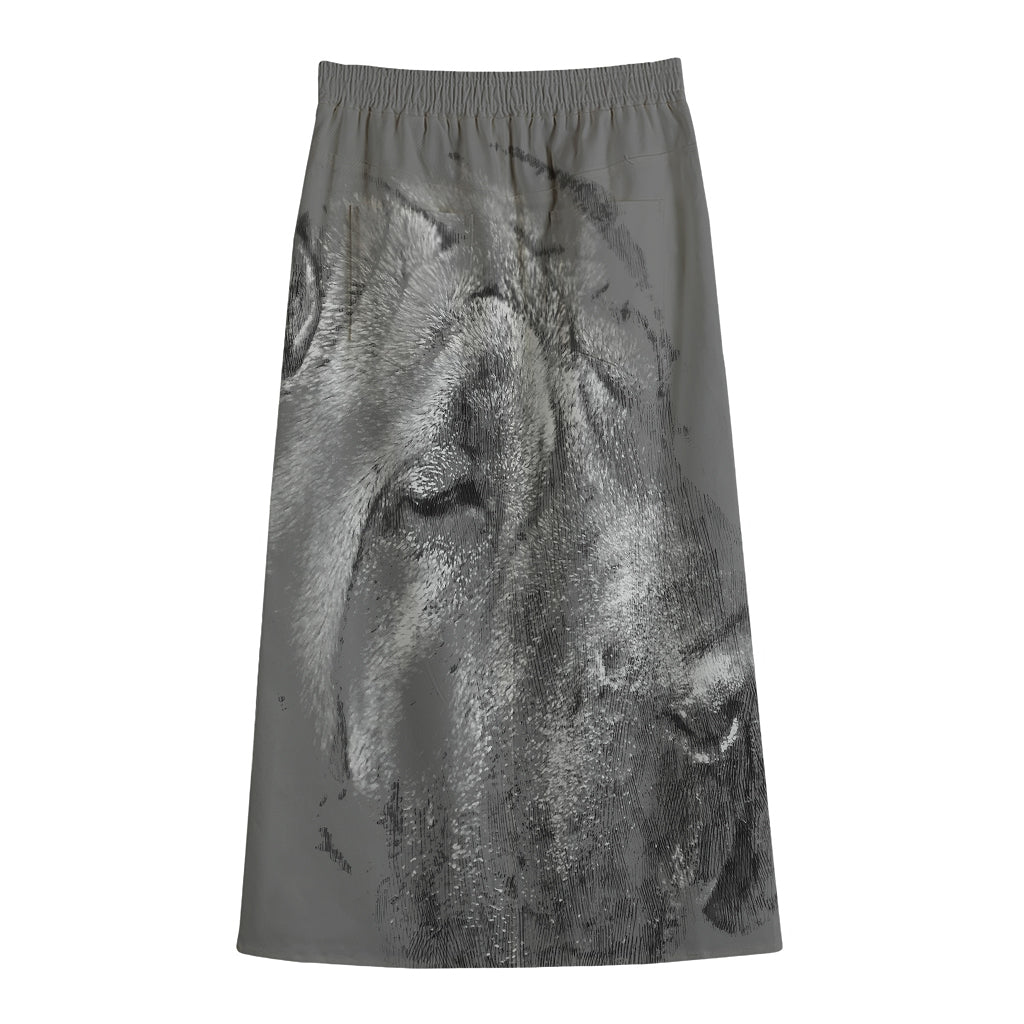 Monochrome Shar Pei Print Cotton Front Slit Maxi Skirt