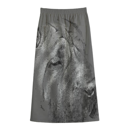Monochrome Shar Pei Print Cotton Front Slit Maxi Skirt
