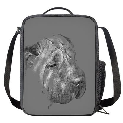 Monochrome Shar Pei Print Crossbody Lunch Bag