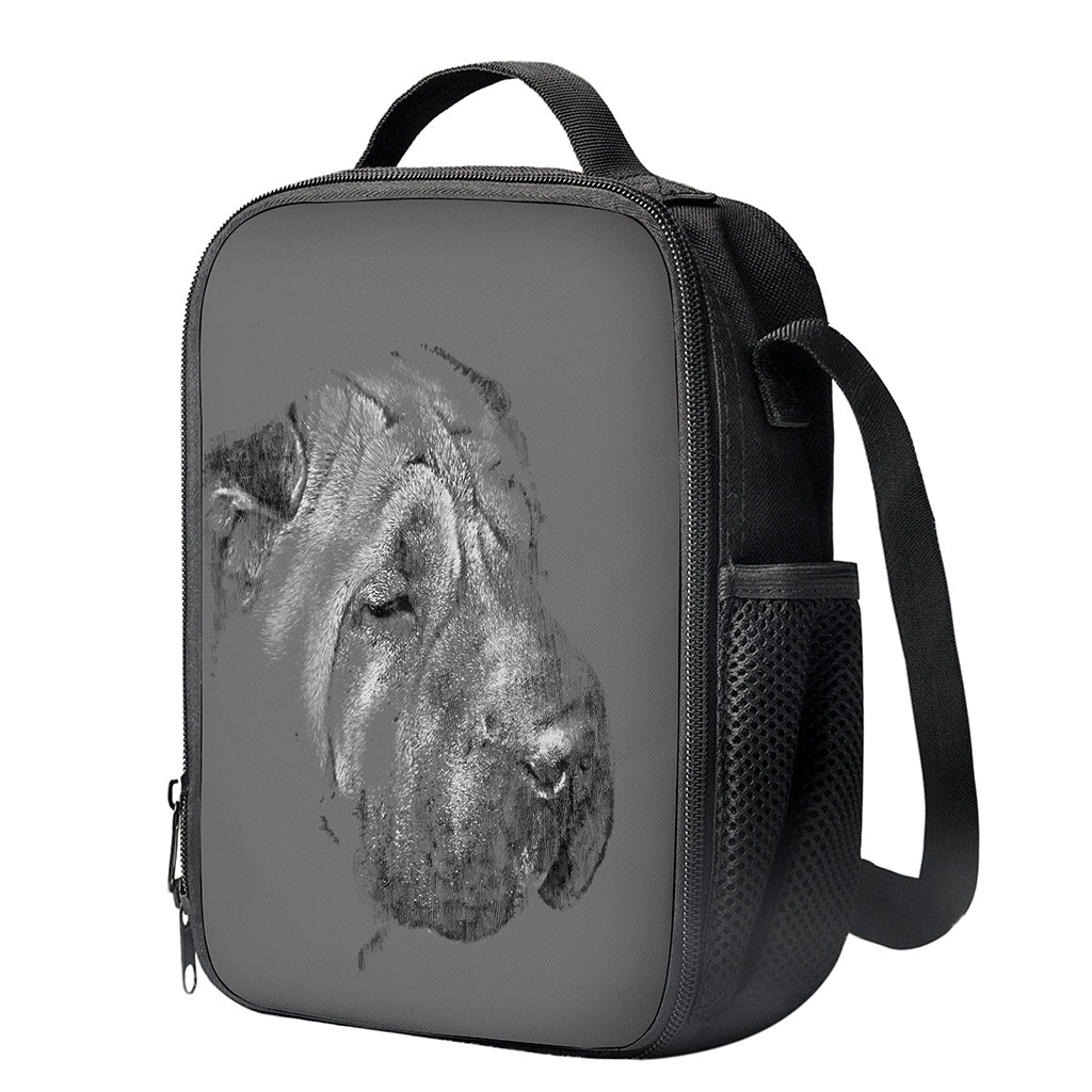 Monochrome Shar Pei Print Crossbody Lunch Bag