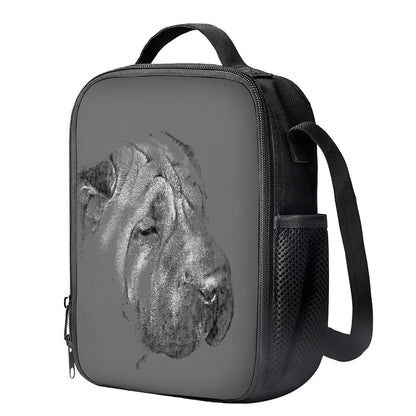 Monochrome Shar Pei Print Crossbody Lunch Bag