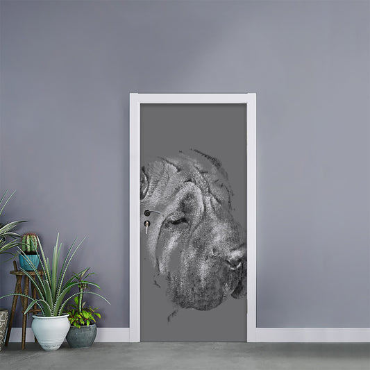Monochrome Shar Pei Print Door Sticker