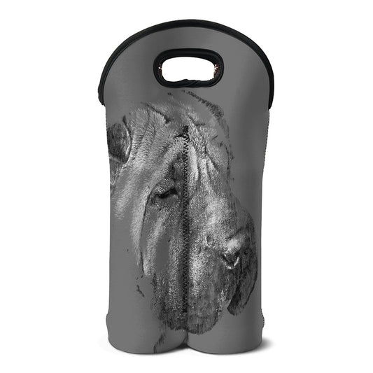Monochrome Shar Pei Print Double Neoprene Wine Tote