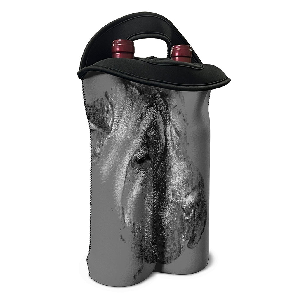 Monochrome Shar Pei Print Double Neoprene Wine Tote