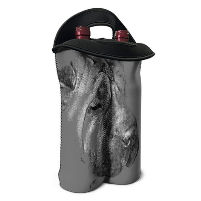 Monochrome Shar Pei Print Double Neoprene Wine Tote