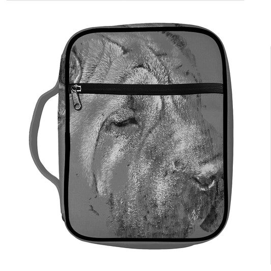 Monochrome Shar Pei Print Front Pocket Bible Bag