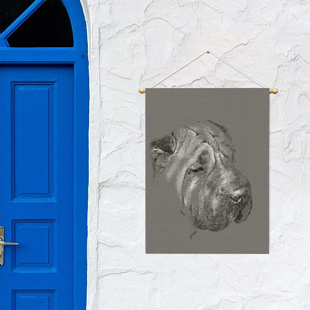 Monochrome Shar Pei Print Garden Flag