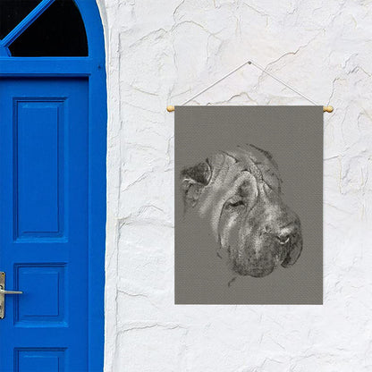Monochrome Shar Pei Print Garden Flag