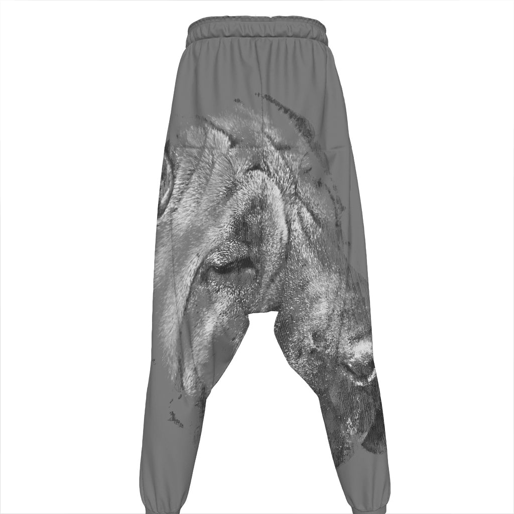 Monochrome Shar Pei Print Hammer Pants