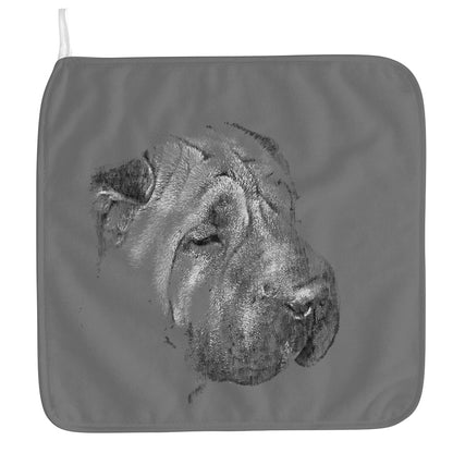 Monochrome Shar Pei Print Hand Towel
