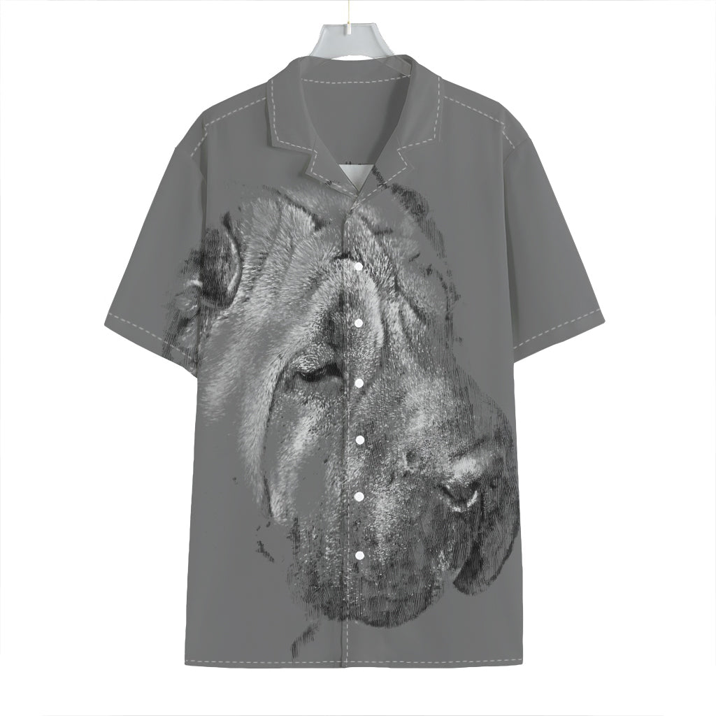 Monochrome Shar Pei Print Hawaiian Shirt