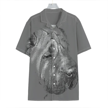 Monochrome Shar Pei Print Hawaiian Shirt