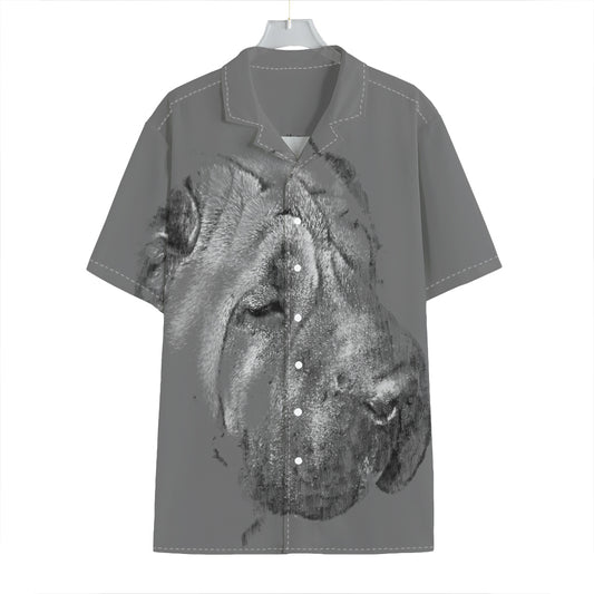 Monochrome Shar Pei Print Hawaiian Shirt