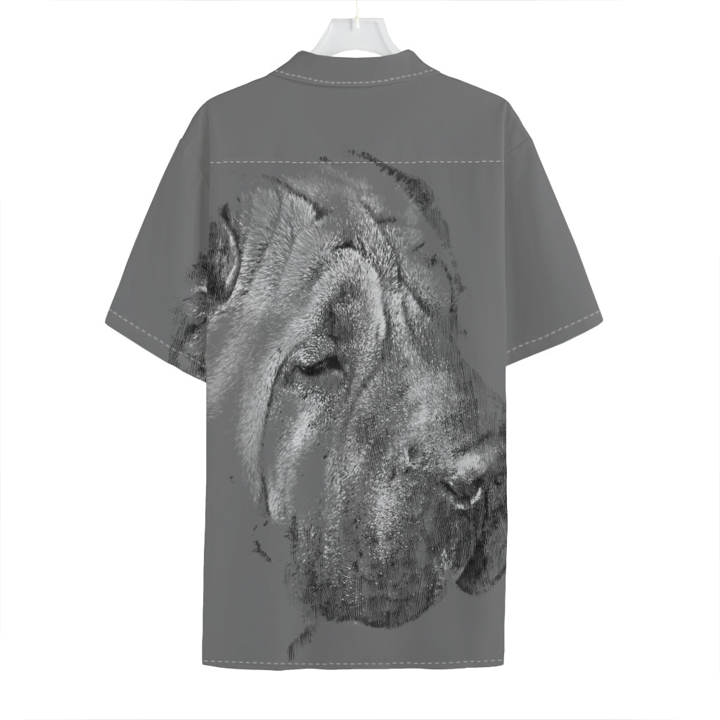 Monochrome Shar Pei Print Hawaiian Shirt