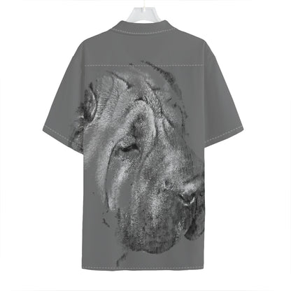 Monochrome Shar Pei Print Hawaiian Shirt