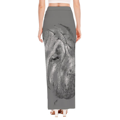 Monochrome Shar Pei Print High Slit Maxi Skirt
