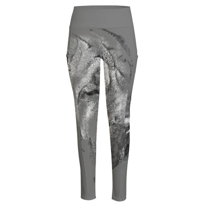 Monochrome Shar Pei Print High-Waisted Pocket Leggings