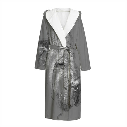 Monochrome Shar Pei Print Hooded Bathrobe