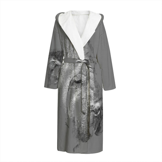 Monochrome Shar Pei Print Hooded Bathrobe