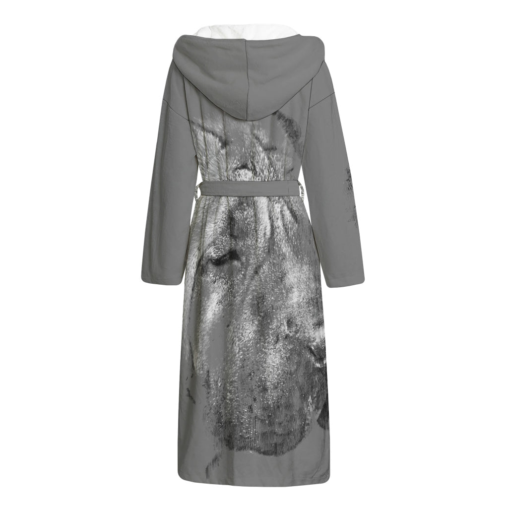 Monochrome Shar Pei Print Hooded Bathrobe