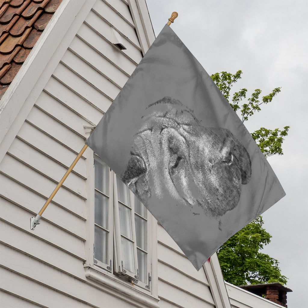Monochrome Shar Pei Print House Flag